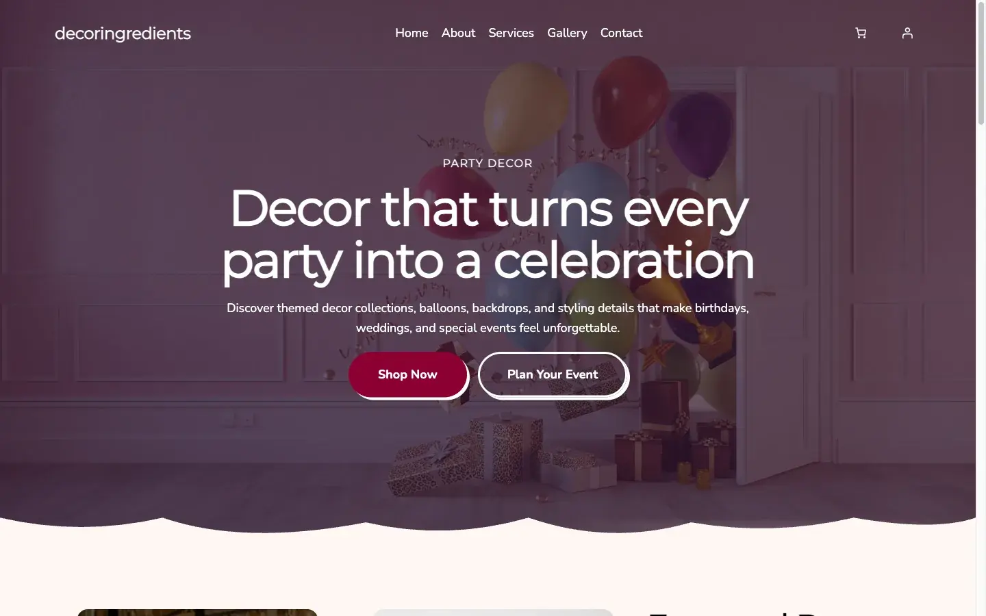 Party Decor E-commerce Site for decoringredients (family business)